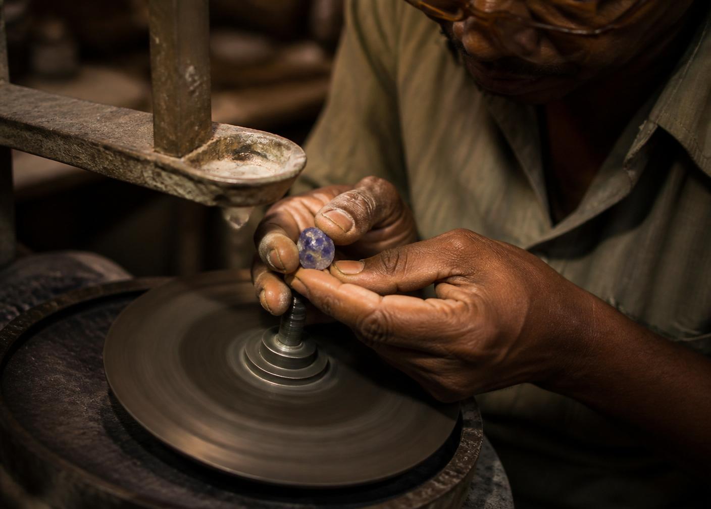 A Sri Lankan gem cutter at work